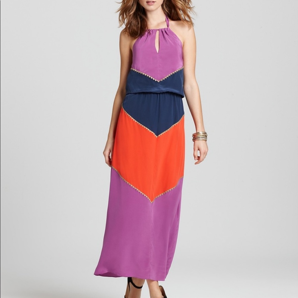 BCBGMaxAzria color block silk maxi dress